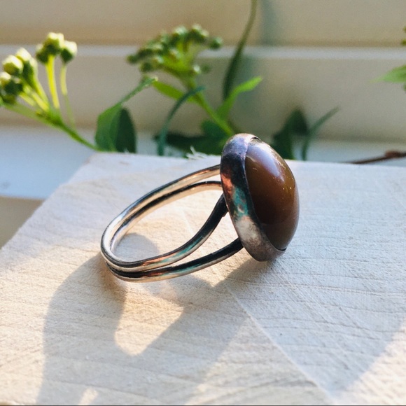 Vintage 70s Solid Sterling Silver 925 Tiger's Eye Oval Ring - Picture 4 of 6
